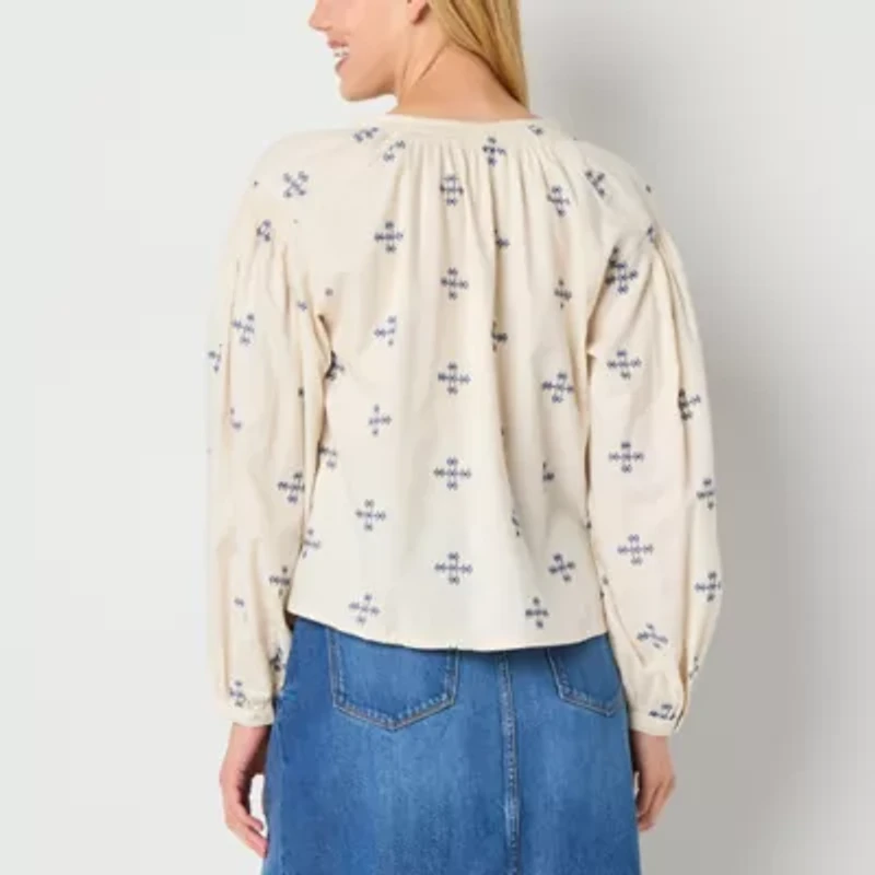a.n.a Embroidered Womens Long Sleeve Blouse