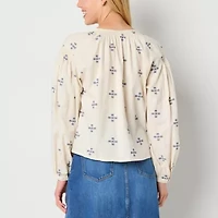 a.n.a Embroidered Womens Long Sleeve Blouse