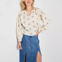 a.n.a Embroidered Womens Long Sleeve Blouse