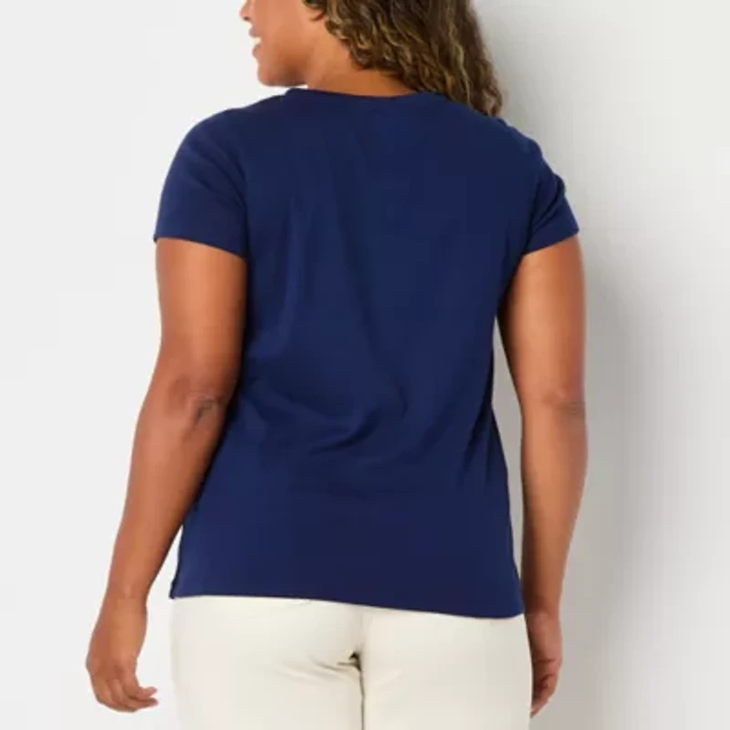 St. John's Bay Womens Easy-on + Easy-off V Neck Short Sleeve Adaptive T-Shirt