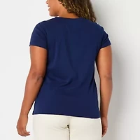 St. John's Bay Womens Easy-on + Easy-off V Neck Short Sleeve Adaptive T-Shirt