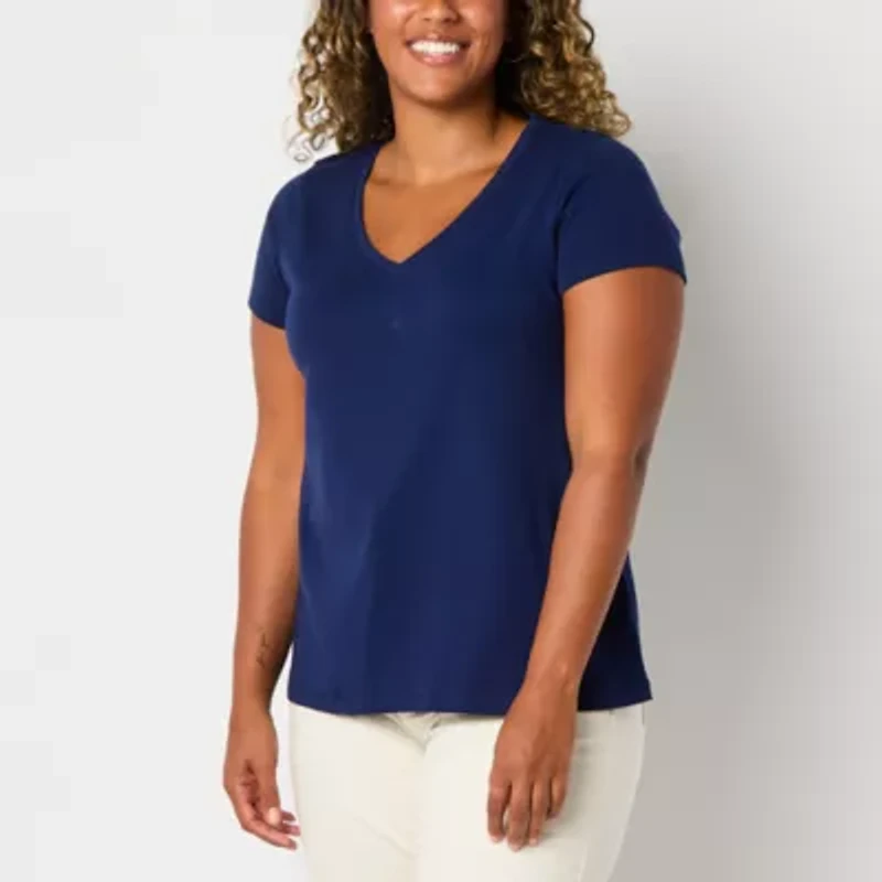 St. John's Bay Womens Easy-on + Easy-off V Neck Short Sleeve Adaptive T-Shirt
