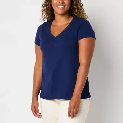 St. John's Bay Womens Easy-on + Easy-off V Neck Short Sleeve Adaptive T-Shirt