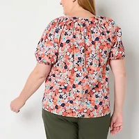 St. John's Bay Womens Split Crew Neck Short Sleeve Plus Blouse