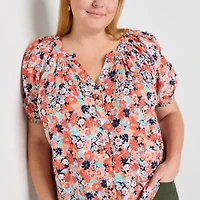 St. John's Bay Womens Split Crew Neck Short Sleeve Plus Blouse