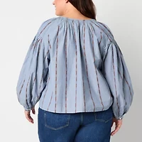 a.n.a Embroidered Womens Long Sleeve Plus Blouse