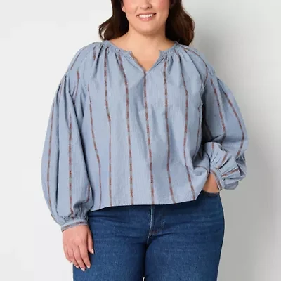 a.n.a Embroidered Womens Long Sleeve Plus Blouse