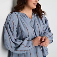 a.n.a Embroidered Womens Long Sleeve Plus Blouse