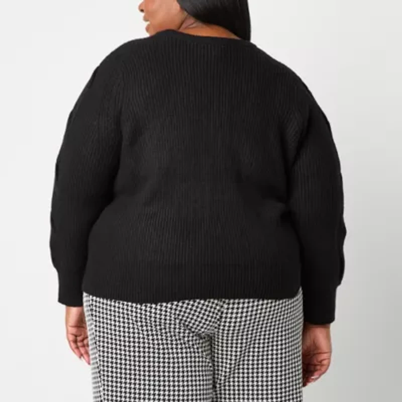 Liz Claiborne Plus Womens Crew Neck Long Sleeve Pullover Sweater