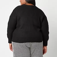 Liz Claiborne Plus Womens Crew Neck Long Sleeve Pullover Sweater