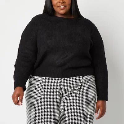 Liz Claiborne Plus Womens Crew Neck Long Sleeve Pullover Sweater