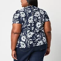 Liz Claiborne Texture Womens Crew Neck Short Sleeve Plus Blouse
