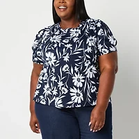 Liz Claiborne Texture Womens Crew Neck Short Sleeve Plus Blouse