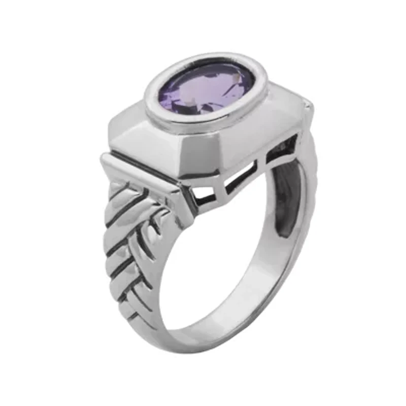 Genuine Brazilian Amethyst Oxidized Sterling Silver Ring