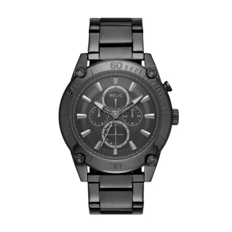 Relic By Fossil Mens Multi-Function Black Stainless Steel Bracelet Watch Zr15879