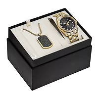 Bulova Crystal Mens Crystal Accent Gold Tone Stainless Steel 2-pc. Watch Boxed Set 98k107