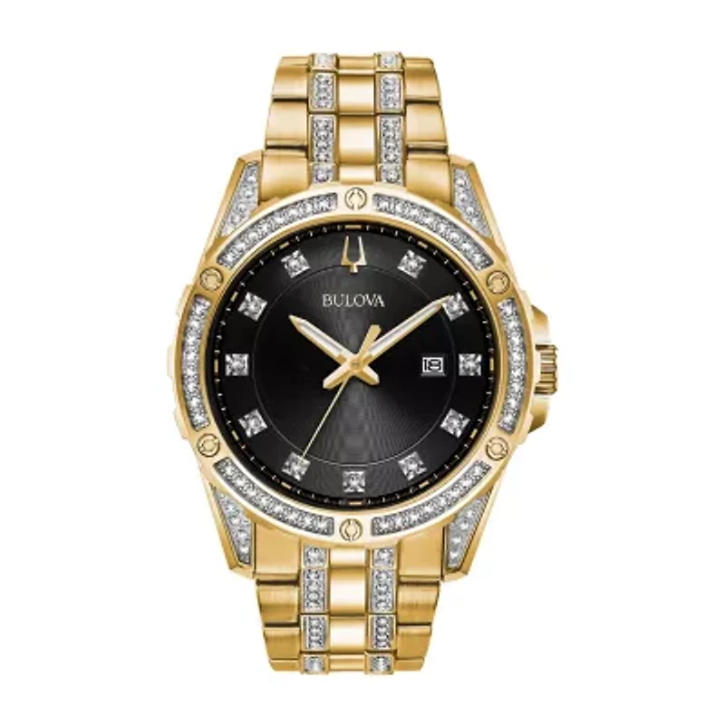 Bulova Crystal Mens Crystal Accent Gold Tone Stainless Steel 2-pc. Watch Boxed Set 98k107