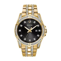 Bulova Crystal Mens Crystal Accent Gold Tone Stainless Steel 2-pc. Watch Boxed Set 98k107