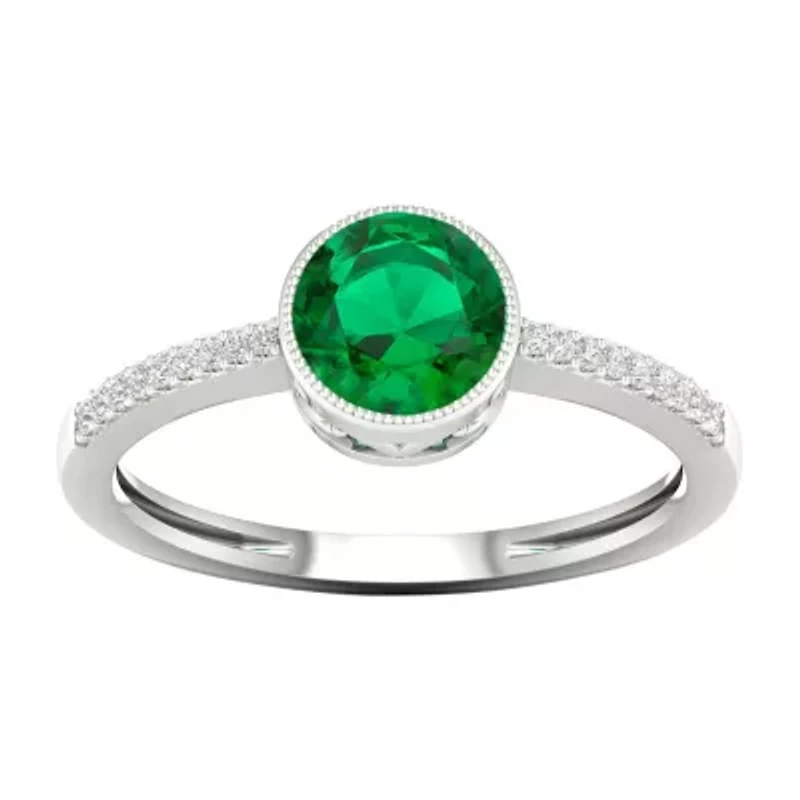 Womens Diamond Accent Genuine Green Emerald 10K Gold Cocktail Ring