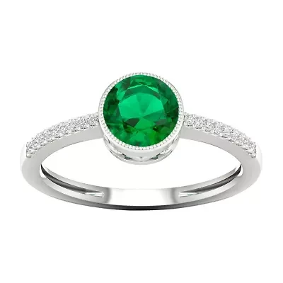 Womens Diamond Accent Genuine Green Emerald 10K Gold Cocktail Ring