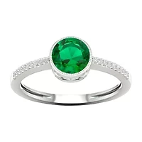 Womens Diamond Accent Genuine Green Emerald 10K Gold Cocktail Ring