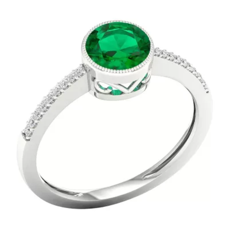 Womens Diamond Accent Genuine Green Emerald 10K Gold Cocktail Ring