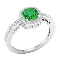 Womens 1/6 CT. T.W. Genuine Green Emerald 10K Gold Cocktail Ring