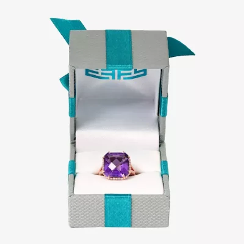 Effy Womens 1/5 CT. T.W. Diamond & Genuine Purple Amethyst 14K Rose Gold Cocktail Ring