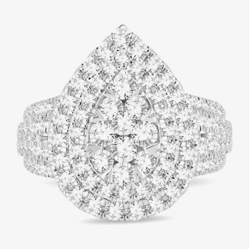 Signature By Modern Bride Womens 2 CT. T.W. Natural White Diamond 10K Gold Pear Side Stone Halo Engagement Ring