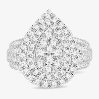 Signature By Modern Bride Womens 2 CT. T.W. Natural White Diamond 10K Gold Pear Side Stone Halo Engagement Ring