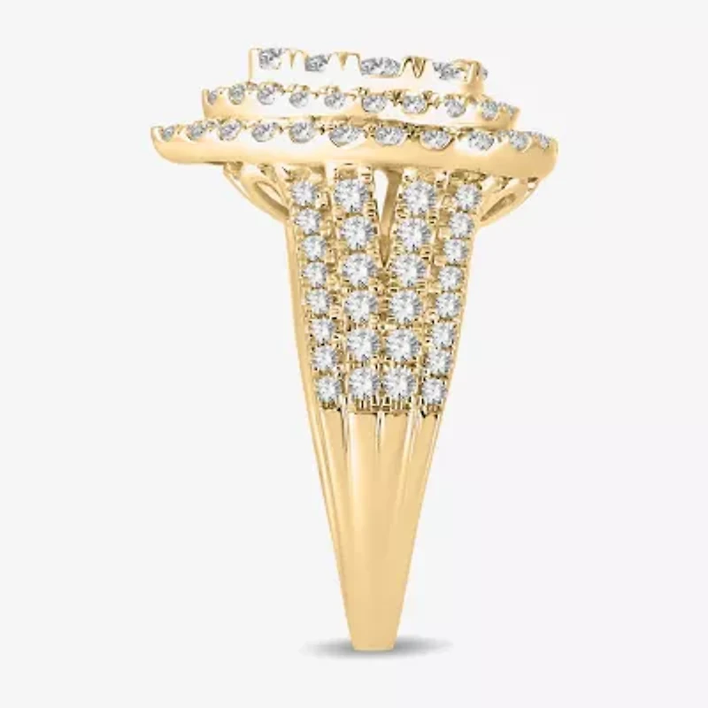 Womens /2 CT. T.W. Natural White Diamond 10K Gold Pear Side Stone Halo Engagement Ring