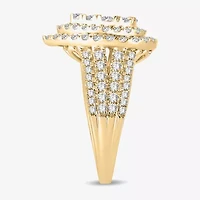 Womens /2 CT. T.W. Natural White Diamond 10K Gold Pear Side Stone Halo Engagement Ring