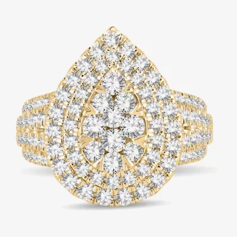 Womens /2 CT. T.W. Natural White Diamond 10K Gold Pear Side Stone Halo Engagement Ring