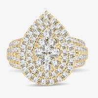 Womens /2 CT. T.W. Natural White Diamond 10K Gold Pear Side Stone Halo Engagement Ring