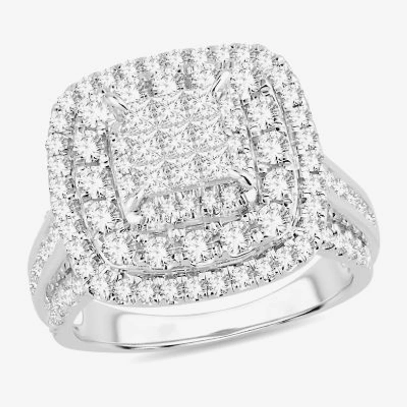 Womens / CT. T.W. Natural White Diamond 10K Gold Cushion Side Stone Halo Engagement Ring