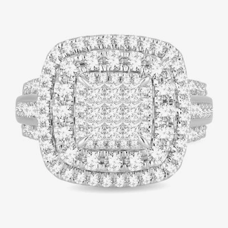 Womens / CT. T.W. Natural White Diamond 10K Gold Cushion Side Stone Halo Engagement Ring