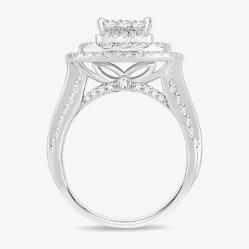 Womens / CT. T.W. Natural White Diamond 10K Gold Cushion Side Stone Halo Engagement Ring