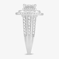 Womens / CT. T.W. Natural White Diamond 10K Gold Cushion Side Stone Halo Engagement Ring