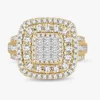 Signature By Modern Bride Womens 2 CT. T.W. Natural White Diamond 10K Gold Cushion Side Stone Halo Engagement Ring