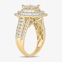 Signature By Modern Bride Womens 2 CT. T.W. Natural White Diamond 10K Gold Cushion Side Stone Halo Engagement Ring