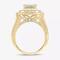 Signature By Modern Bride Womens 2 CT. T.W. Natural White Diamond 10K Gold Cushion Side Stone Halo Engagement Ring