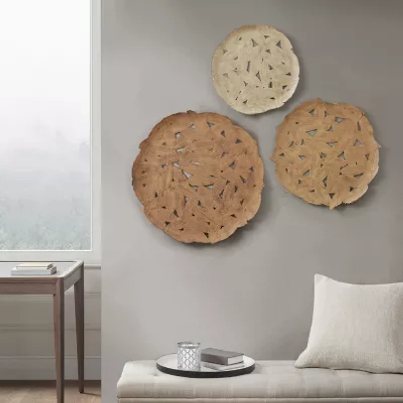 Madison Park Rosalie Textured Feather Metal Disc 3-pc. Wall Art Set