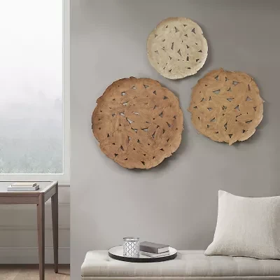 Madison Park Rosalie Textured Feather Metal Disc 3-pc. Wall Art Set