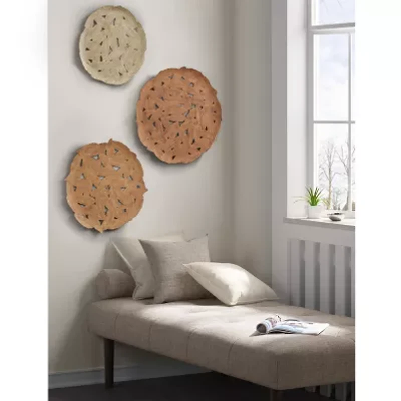 Madison Park Rosalie Textured Feather Metal Disc 3-pc. Wall Art Set