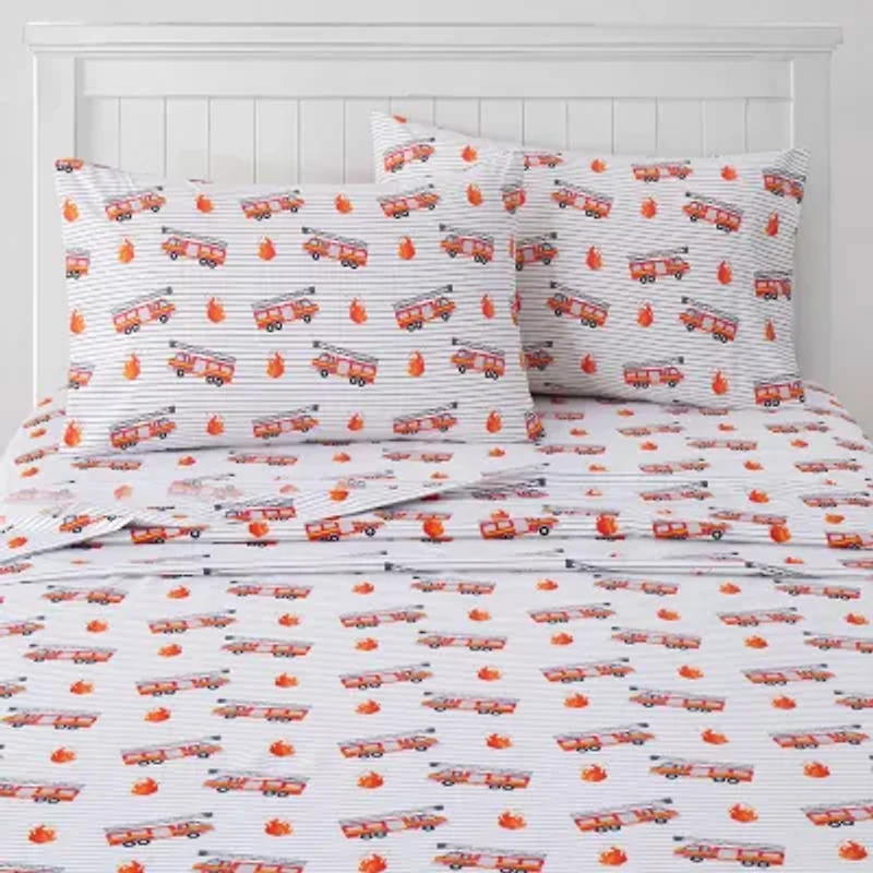 Sweet Home Collection™ Fire Trucks Microfiber Wrinkle Resistant Kids Sheet Set