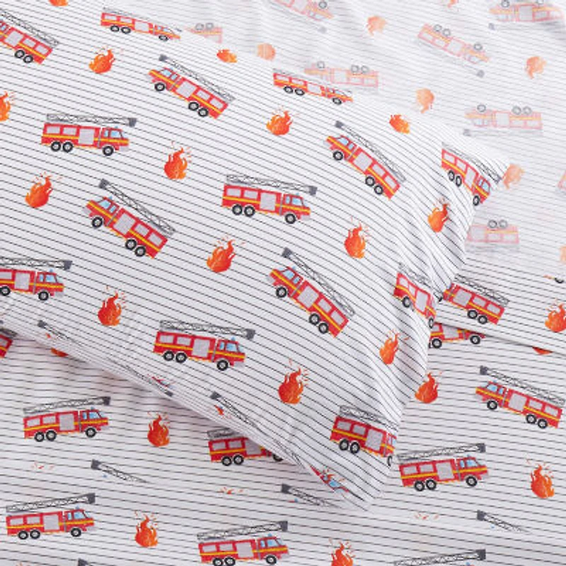 Sweet Home Collection™ Fire Trucks Microfiber Wrinkle Resistant Kids Sheet Set
