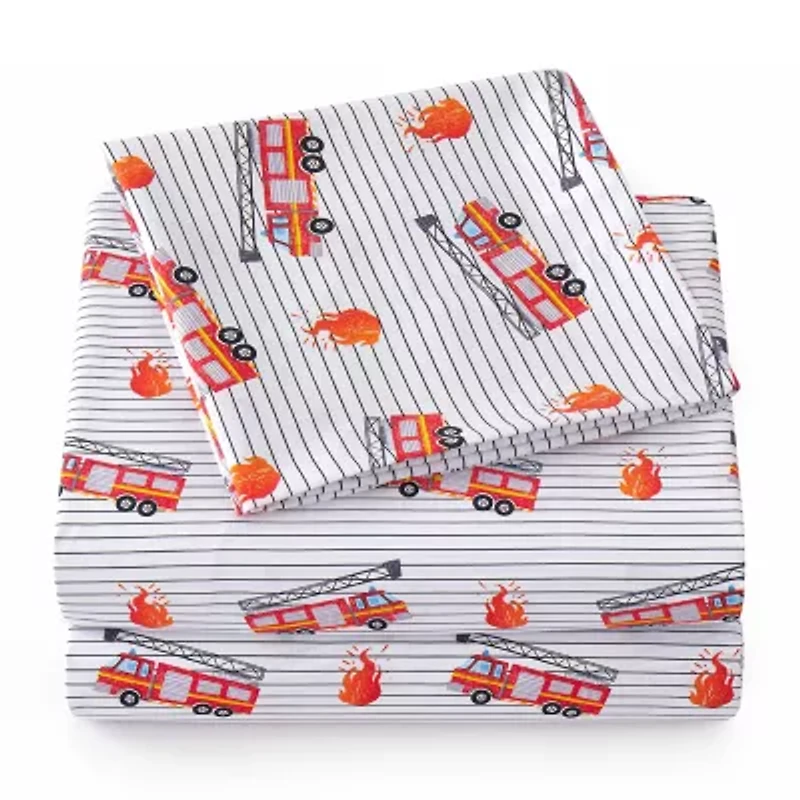 Sweet Home Collection™ Fire Trucks Microfiber Wrinkle Resistant Kids Sheet Set