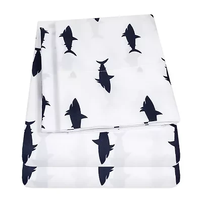 Sweet Home Collection™ Swimming Sharks Microfiber Wrinkle Resistant Kids Sheet Set