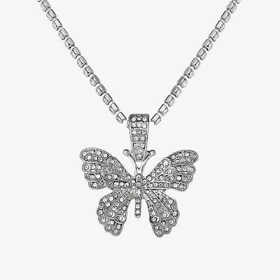 JS Jessica Simpson Silver Tone Womens Crystal Alloy Butterfly 18 1/2 Inch Pendant Necklace