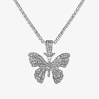 JS Jessica Simpson Silver Tone Womens Crystal Alloy Butterfly 18 1/2 Inch Pendant Necklace